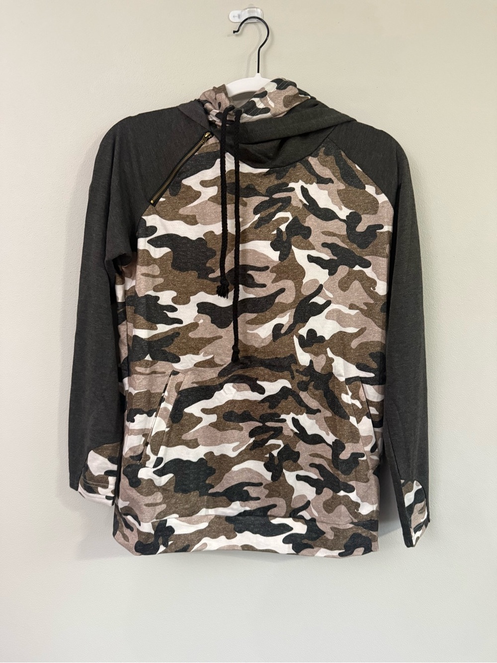 Camo Hoodie with Dark Gray Sleeves